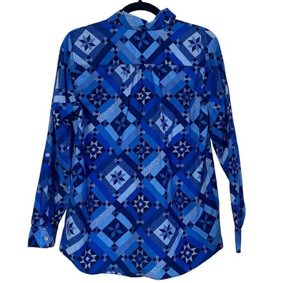 Lands End Blue Quilt Print Long Sleeve Button Down Shirt Size S - Picture 10 of 11